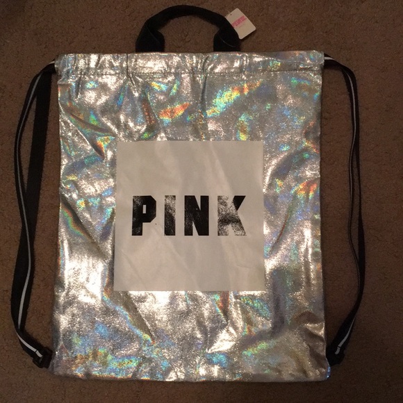 PINK Victoria's Secret Handbags - Silver PINK Drawstring Bag